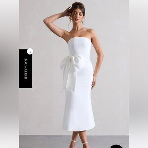 WHITE BANDEAU MIDI DRESS WITH OVERSIZED BOW